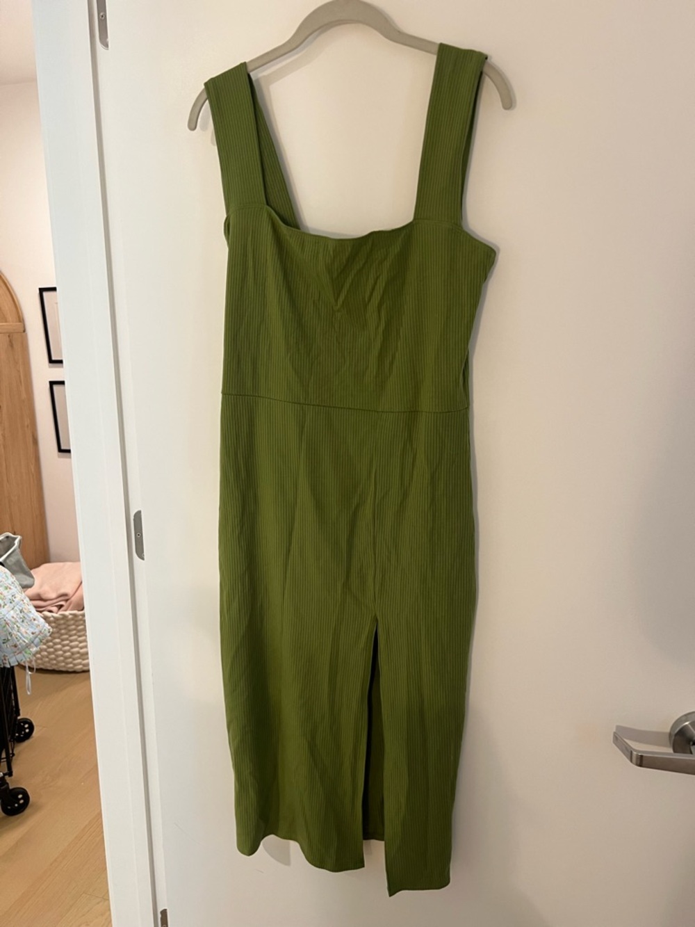 Reformation Olive Green Ribbed Midi Dress